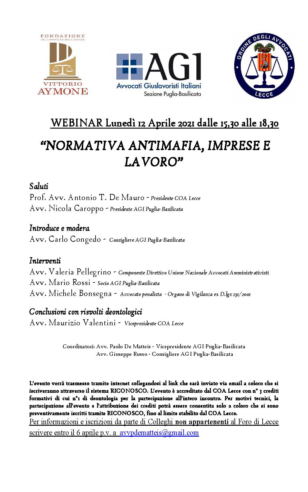 WEBINAR "normativa antimafia, imprese e lavoro"